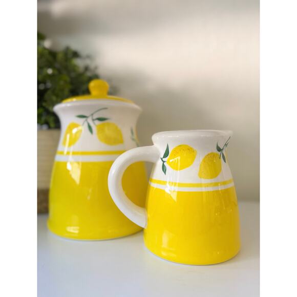 TerraMotto Lemon Ceramic Canister & Pitcher Set Citrus Kitchen Decor - Picture 1 of 11